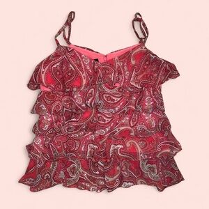 PINK PAISLEY PRINT RUFFLE TIERED CAMI TANK TOP